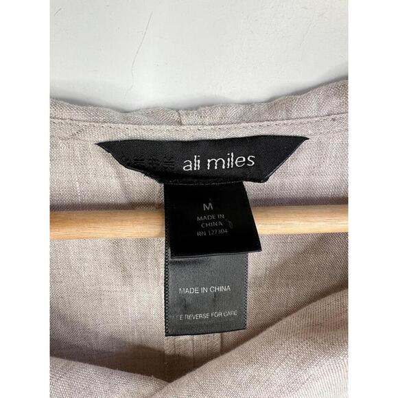 Ali Miles Cowl Neck 3/4 Sleeve Linen Top Oversized with Pockets Beige Size M - Picture 10 of 13